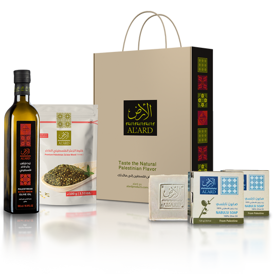Al'ard Gift Box (Extra Virgin Olive Oil 750ml + Premium Nabulsi Soap 150g + Premium Za'atar Blend 1 lb)