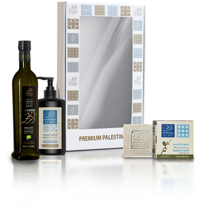 Gift Set ( 500ml Organic extra virgin olive oil , 250ml liquid Nabulsi soap, 125g Nabulsi soap bar)